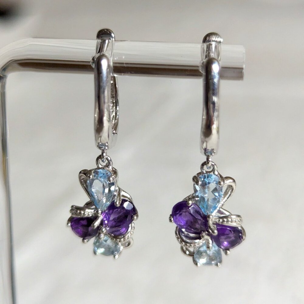 Earrings Topaz & Amethyst Sterling silver with CZ highlights - FUN!